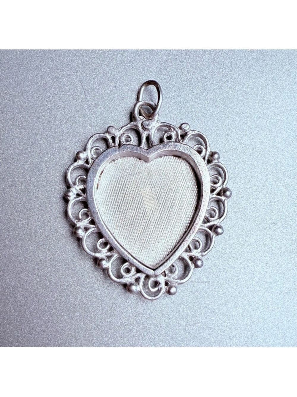 Sterling Silver 925 Large Heart Tag Lace Filigree Framed Charm Pendant